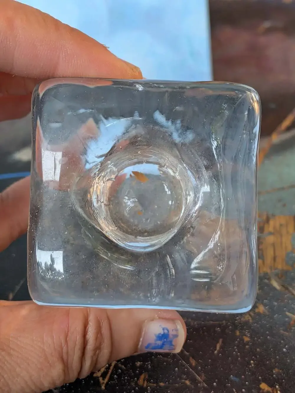 Vintage Blenko Ice Block Square Glass Taper Candle Holder